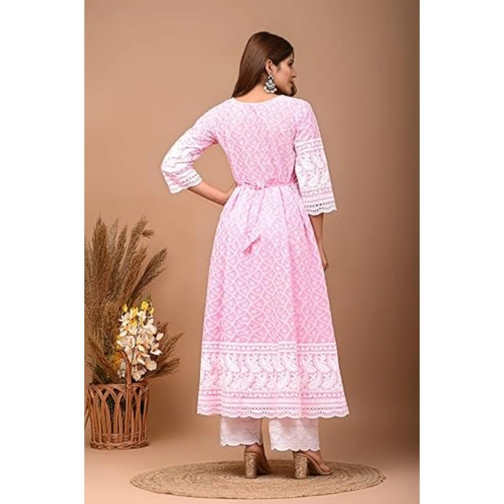 Casual 3/4th Sleeve Embroidered Cotton Kurti Set