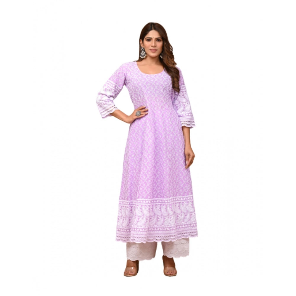 Casual 3/4th Sleeve Embroidered Cotton Kurti Set