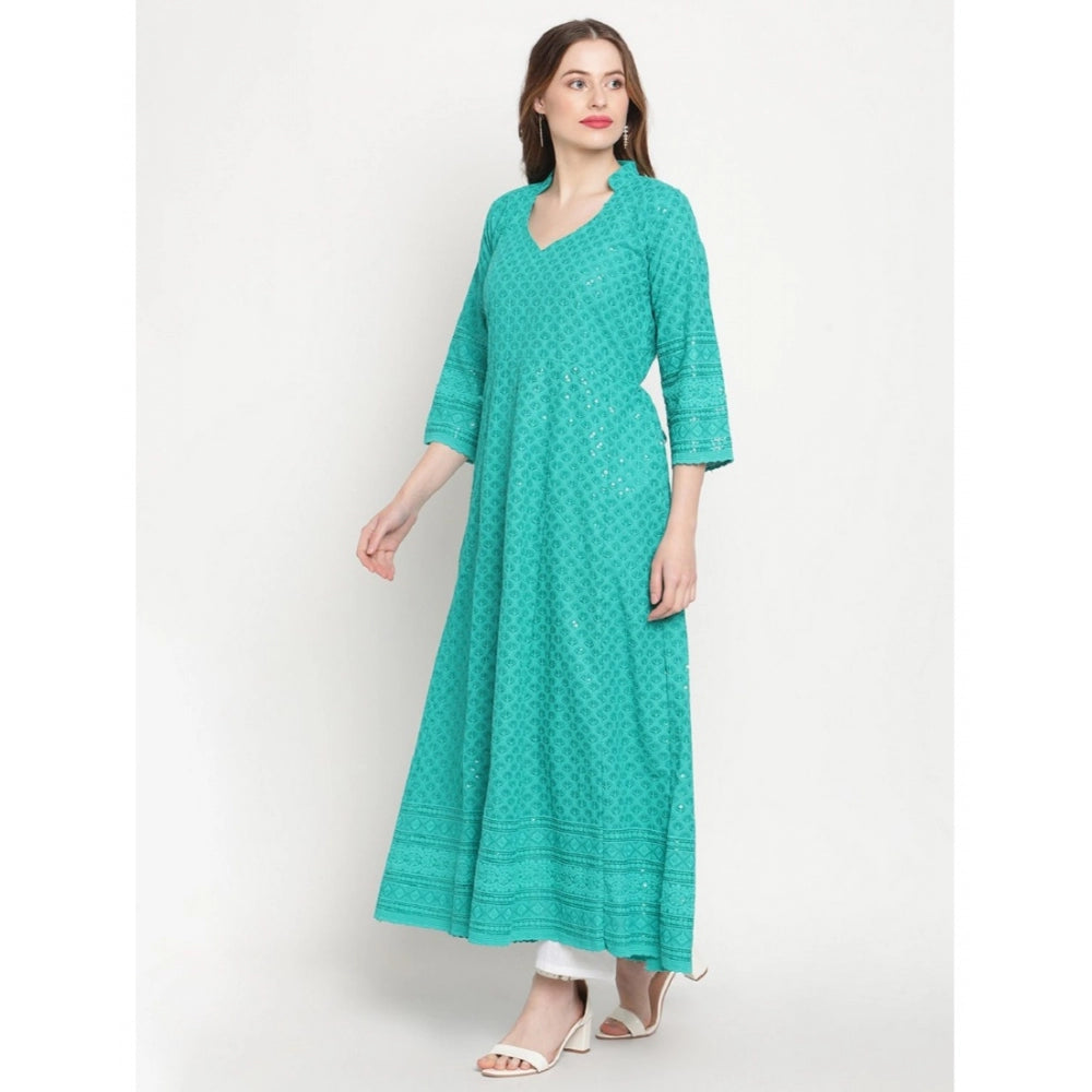 Casual 3/4th Sleeve Chikan Embroidery Cotton Kurti