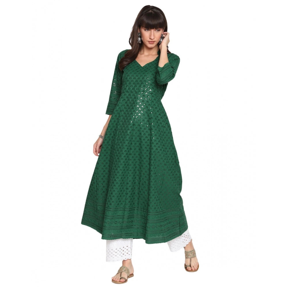 Casual 3/4th Sleeve Chikan Embroidery Cotton Kurti