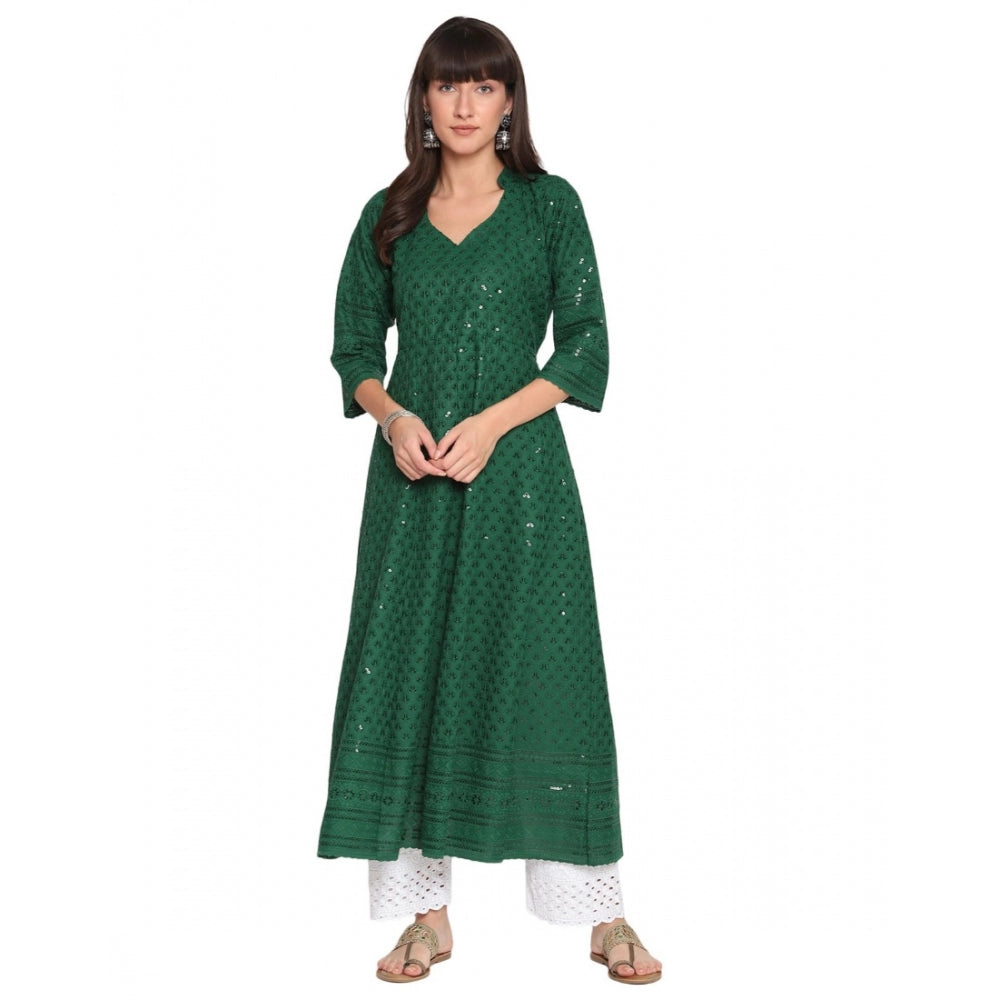 Casual 3/4th Sleeve Chikan Embroidery Cotton Kurti