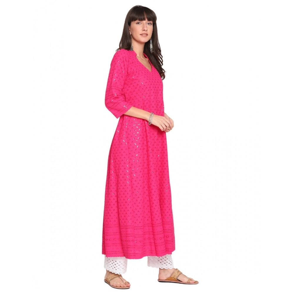 Casual 3/4th Sleeve Chikan Embroidery Cotton Kurti