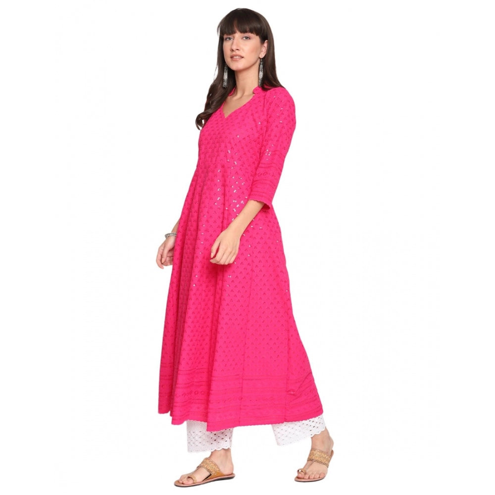 Casual 3/4th Sleeve Chikan Embroidery Cotton Kurti