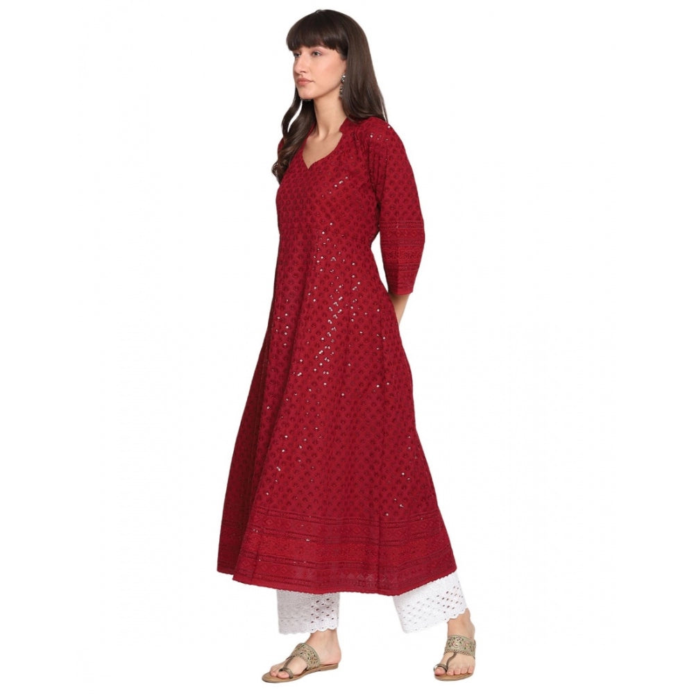 Casual 3/4th Sleeve Chikan Embroidery Cotton Kurti