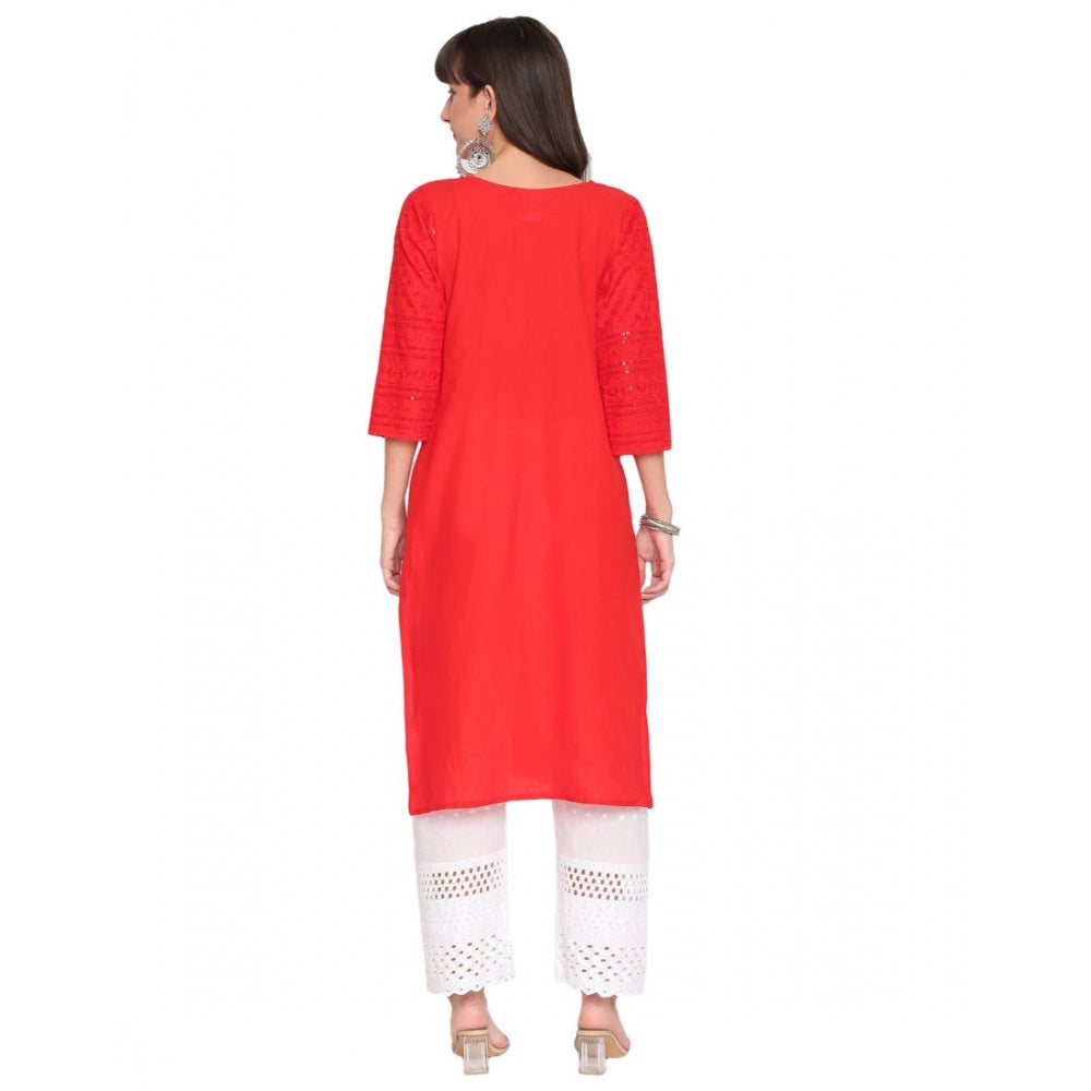 Casual 3/4th Sleeve Chikan Embroidery Cotton Kurti