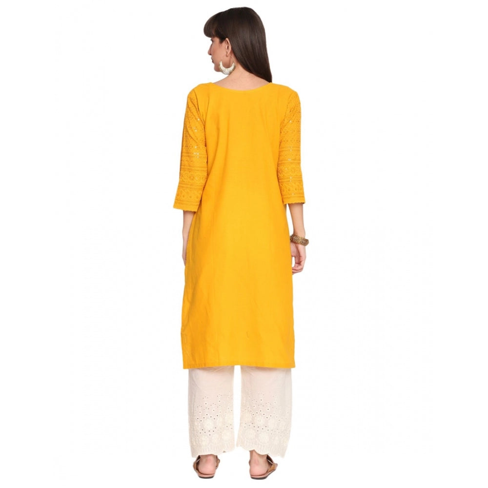 Casual 3/4th Sleeve Chikan Embroidery Cotton Kurti