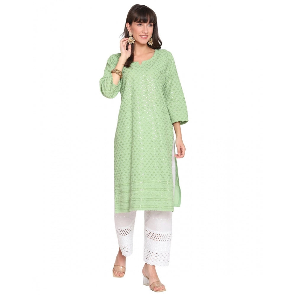 Casual 3/4th Sleeve Chikan Embroidery Cotton Kurti