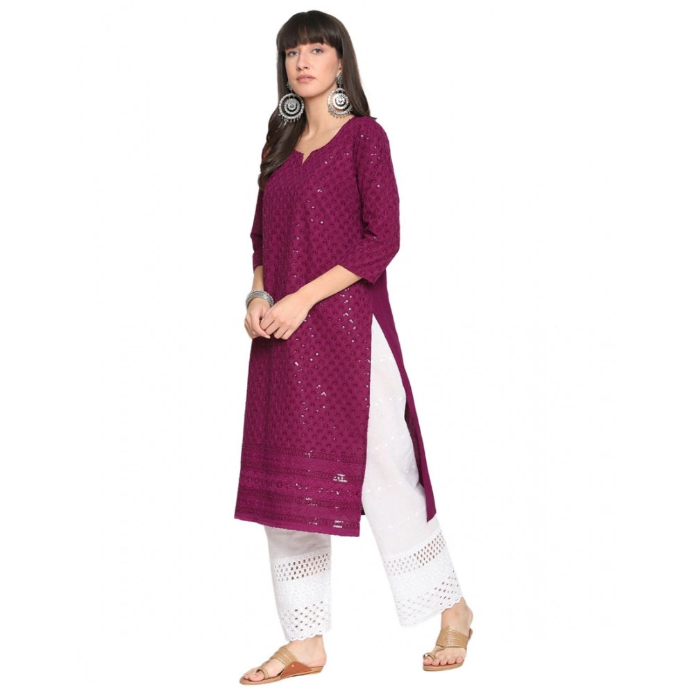 Casual 3/4th Sleeve Chikan Embroidery Cotton Kurti