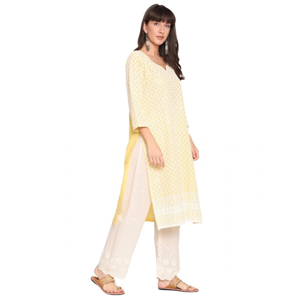 Casual 3/4th Sleeve Chikan Embroidery Cotton Kurti