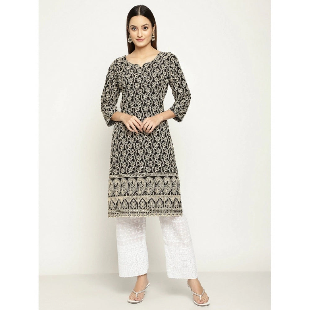 Casual 3/4th Sleeve Chikan Embroidery Cotton Kurti