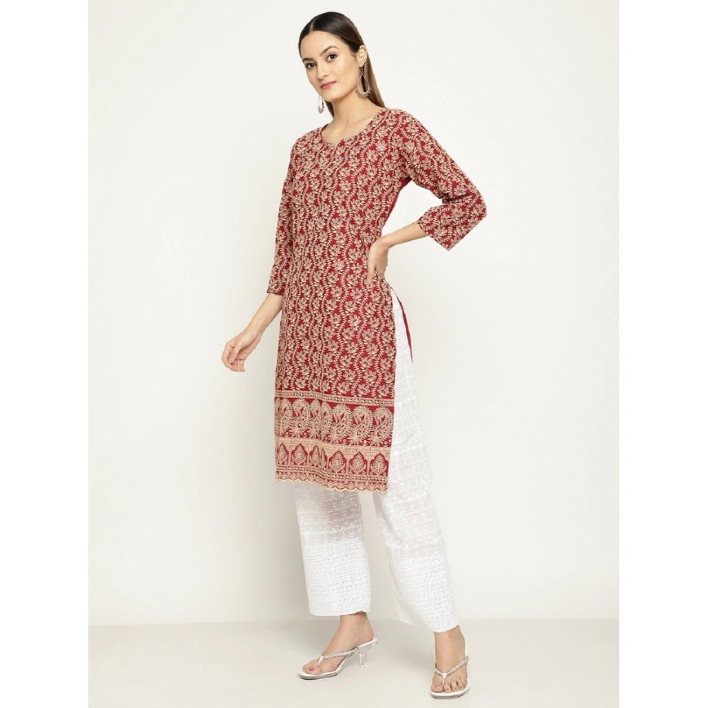 Casual 3/4th Sleeve Chikan Embroidery Cotton Kurti