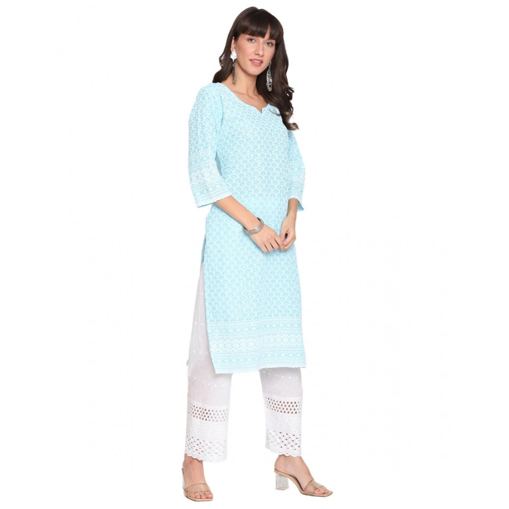 Casual 3/4th Sleeve Chikan Embroidery Cotton Kurti