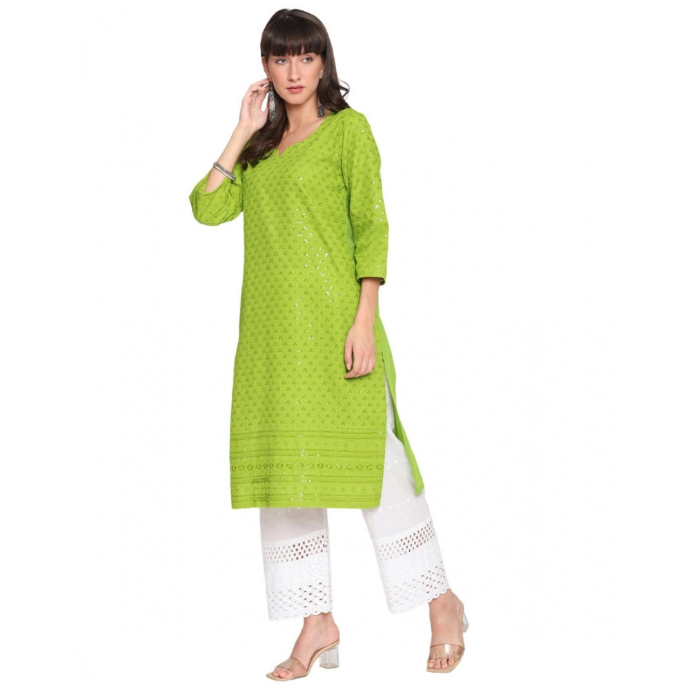 Casual 3/4th Sleeve Chikan Embroidery Cotton Kurti