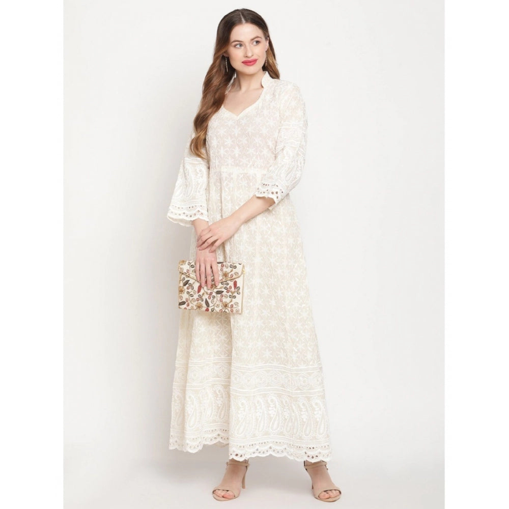 Casual 3/4th Sleeve Embroidered Cotton Kurti