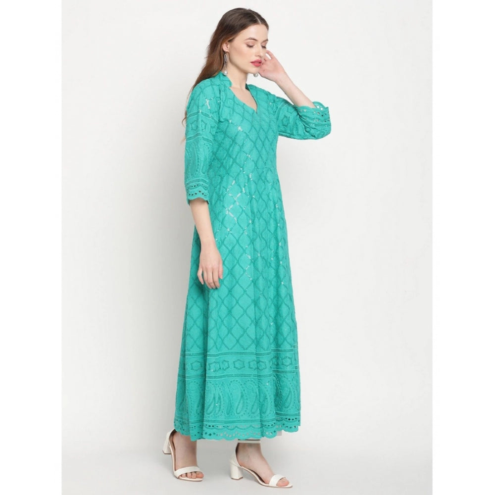 Casual 3/4th Sleeve Embroidered Cotton Kurti