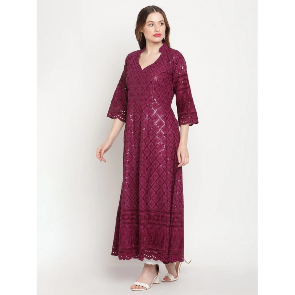 Casual 3/4th Sleeve Embroidered Cotton Kurti