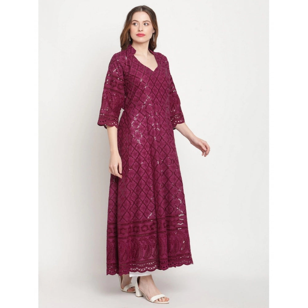 Casual 3/4th Sleeve Embroidered Cotton Kurti