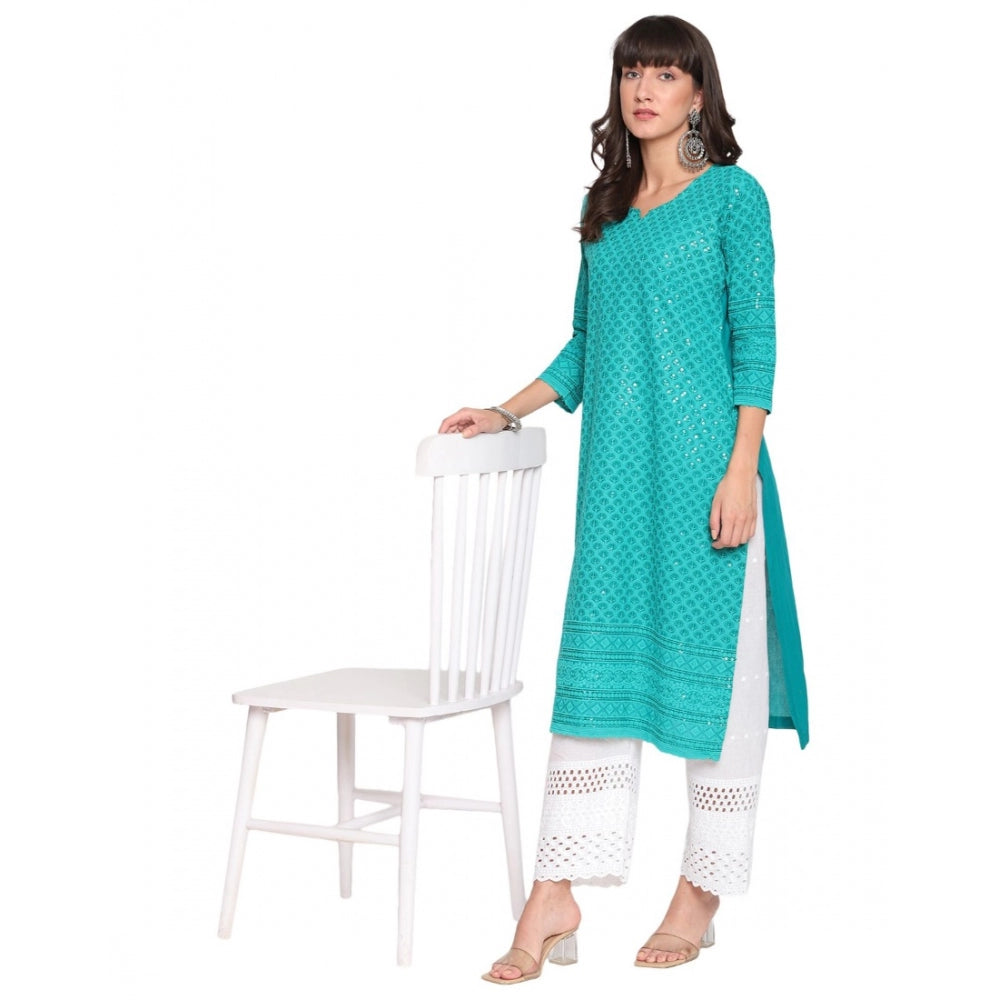 Casual 3/4th Sleeve Chikan Embroidery Cotton Kurti