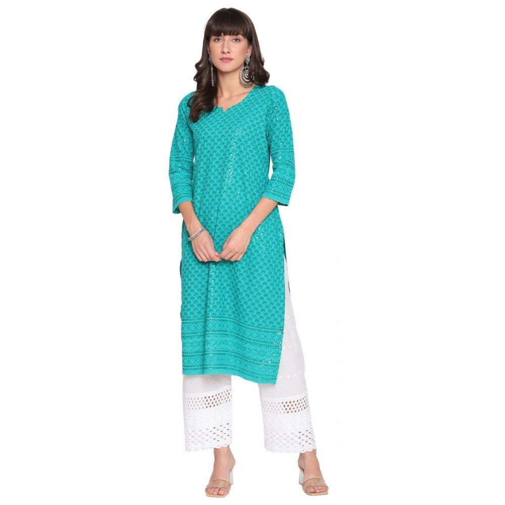 Casual 3/4th Sleeve Chikan Embroidery Cotton Kurti