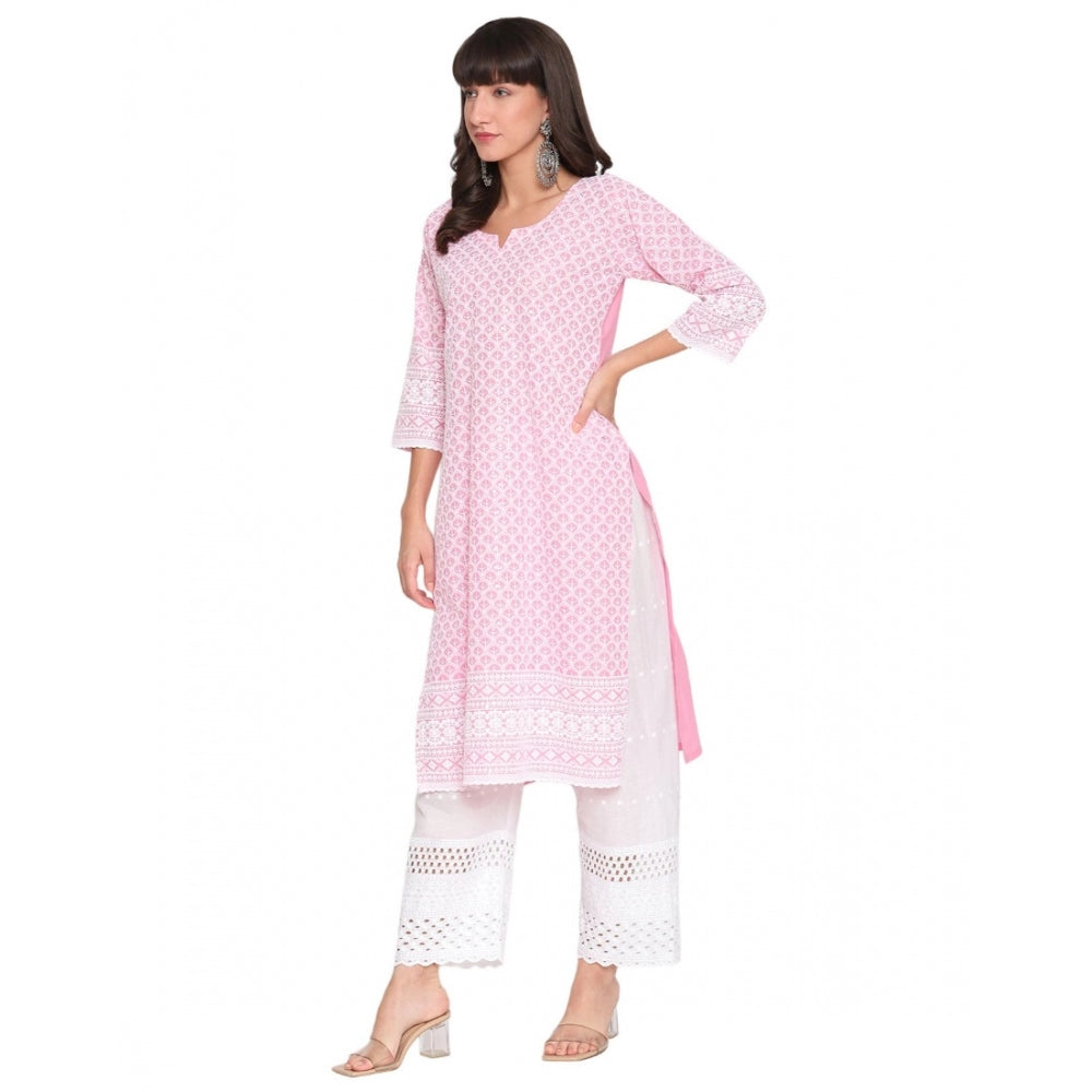 Casual 3/4th Sleeve Embroidered Cotton Kurti