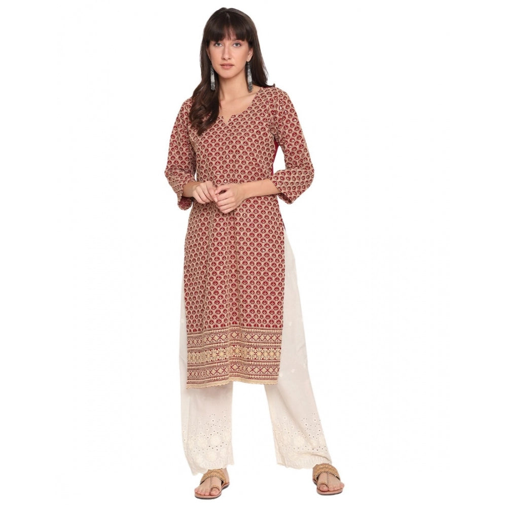 Casual 3/4th Sleeve Embroidered Cotton Kurti