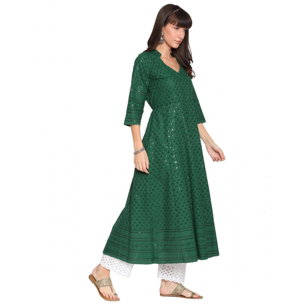 Casual 3/4th Sleeve Chikan Embroidery Cotton Kurti