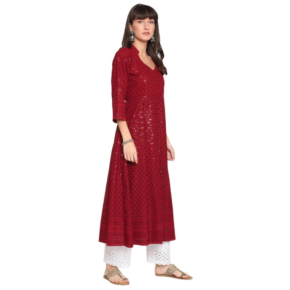 Casual 3/4th Sleeve Chikan Embroidery Cotton Kurti