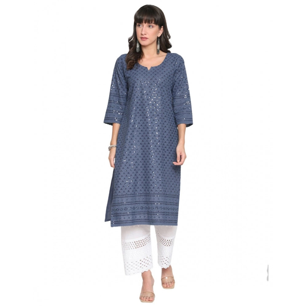 Casual 3/4th Sleeve Chikan Embroidery Cotton Kurti