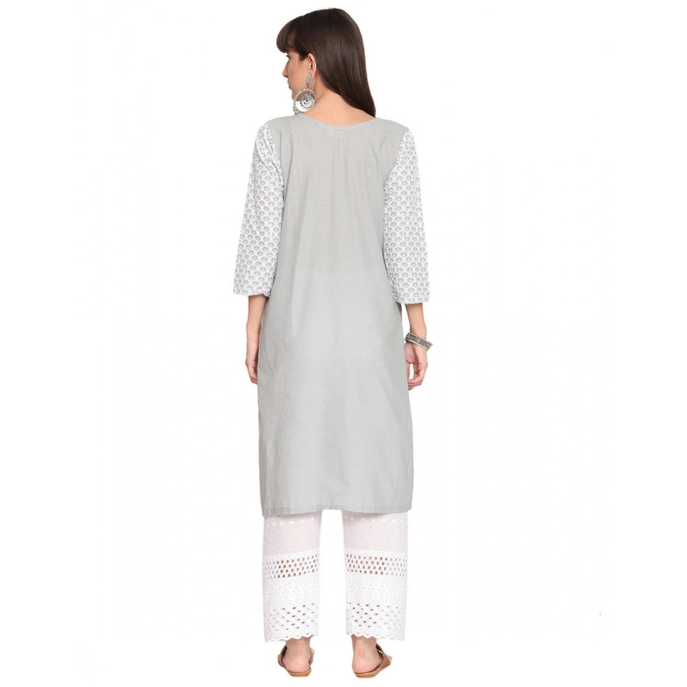 Casual 3/4th Sleeve Embroidered Cotton Kurti