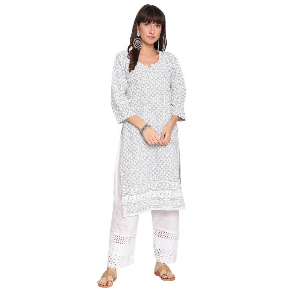 Casual 3/4th Sleeve Embroidered Cotton Kurti