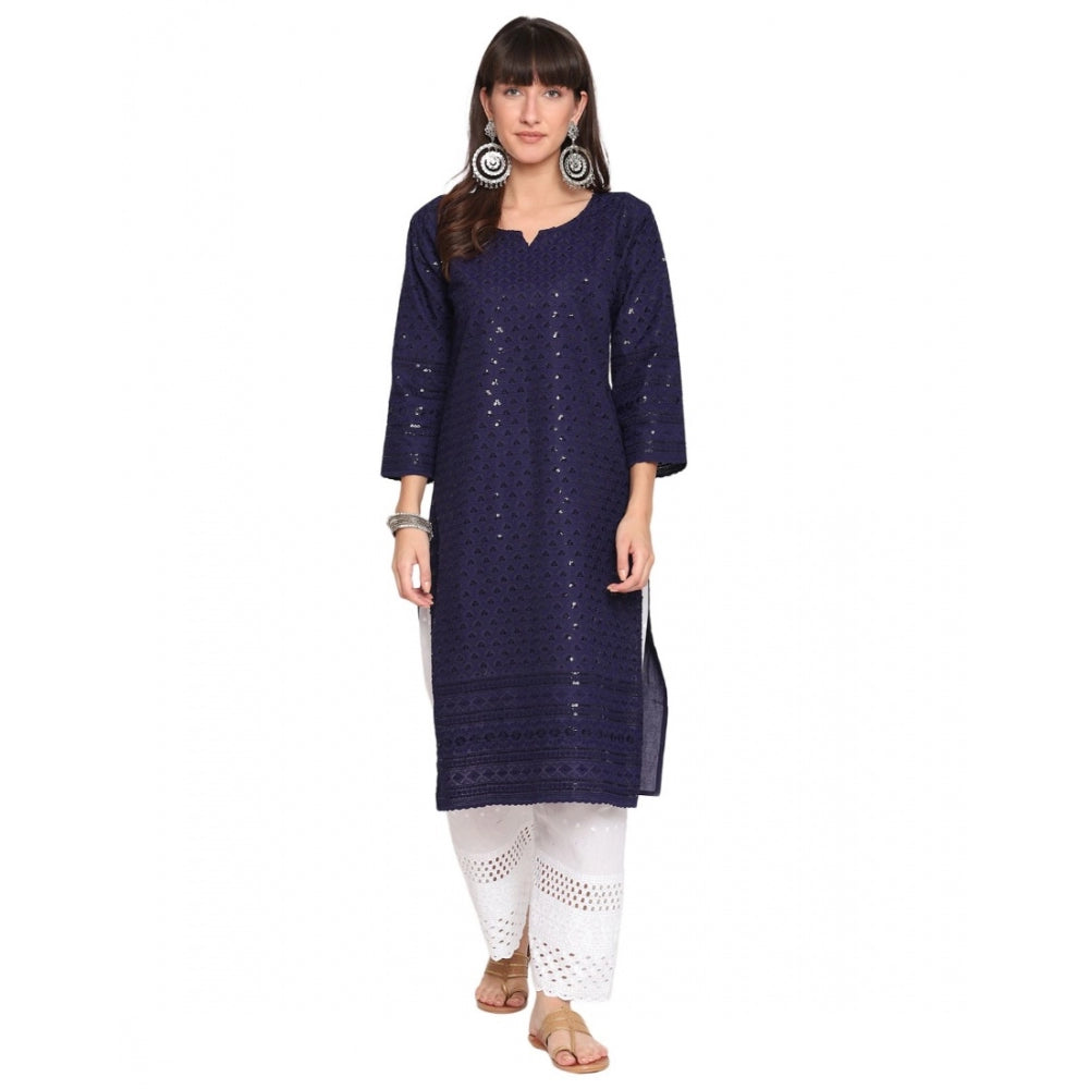 Casual 3/4th Sleeve Chikan Embroidery Cotton Kurti