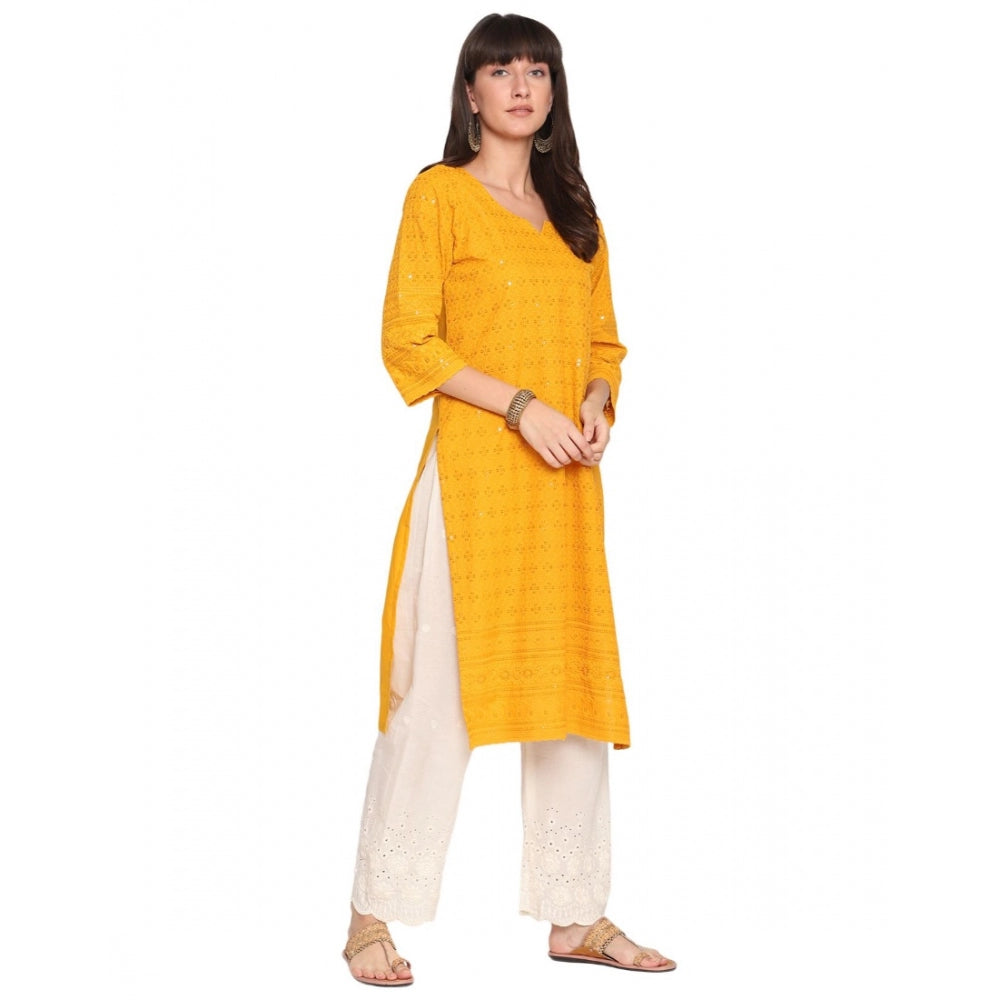 Casual 3/4th Sleeve Chikan Embroidery Cotton Kurti