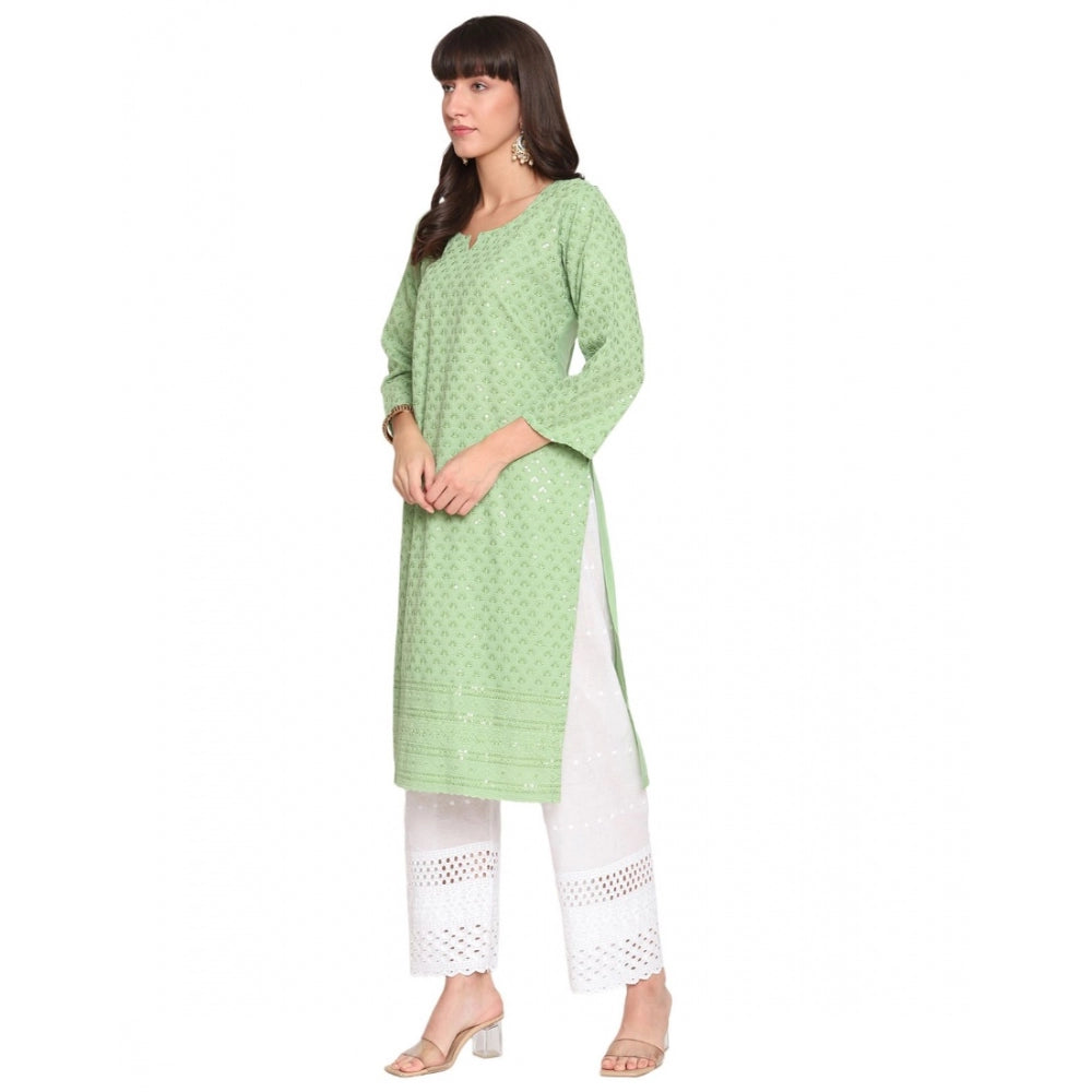 Casual 3/4th Sleeve Chikan Embroidery Cotton Kurti