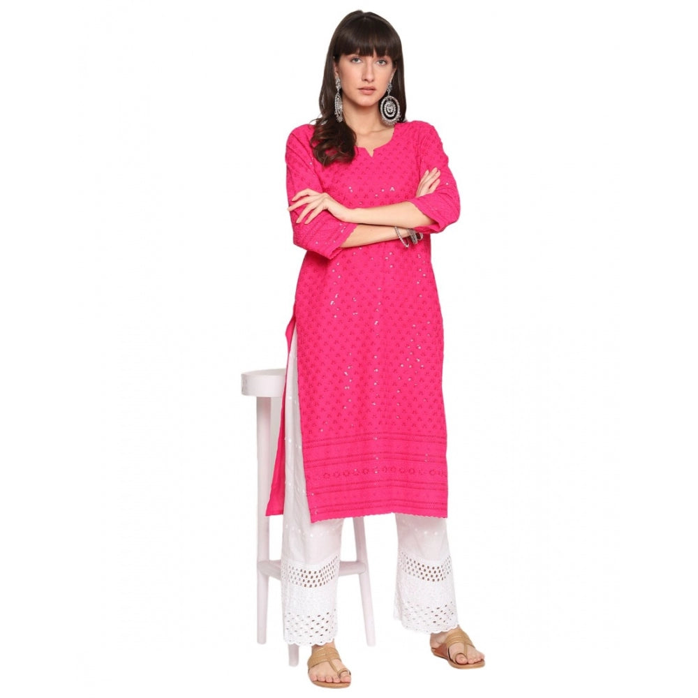 Casual 3/4th Sleeve Chikan Embroidery Cotton Kurti