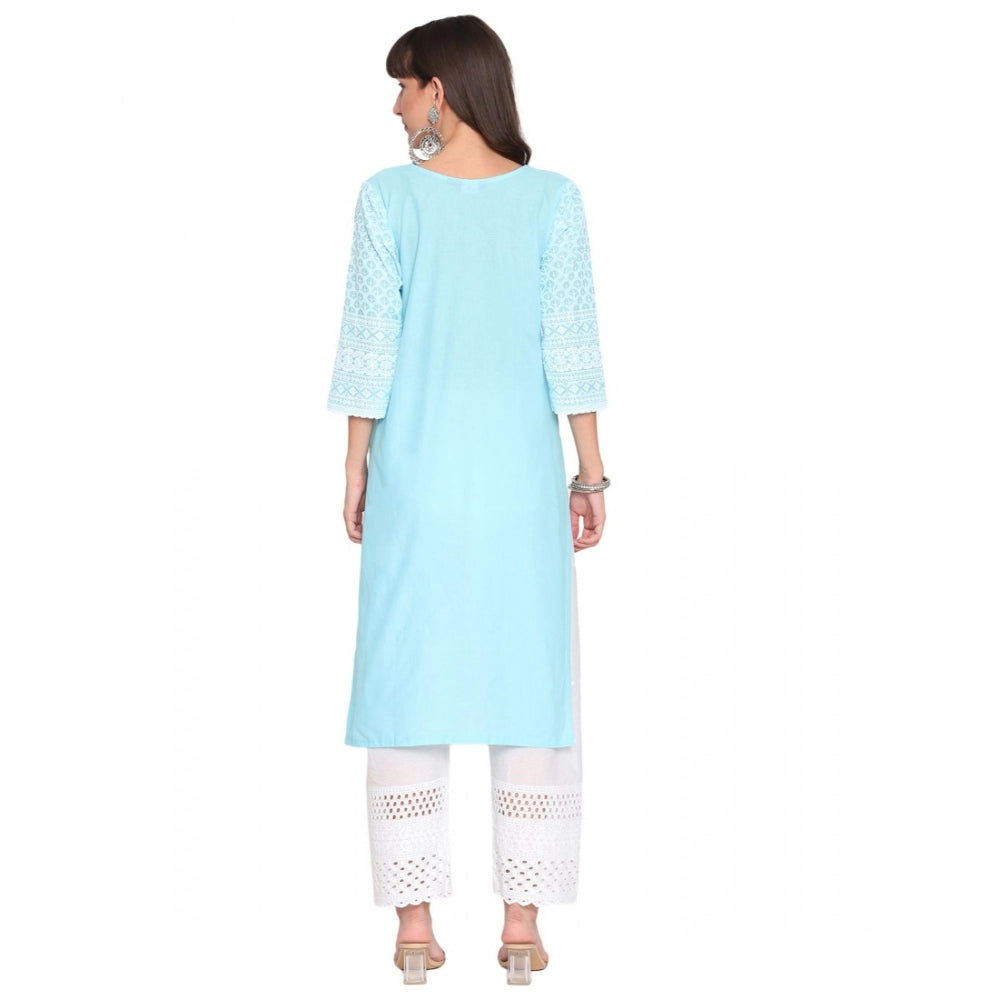 Casual 3/4th Sleeve Chikan Embroidery Cotton Kurti