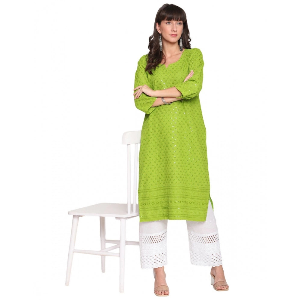 Casual 3/4th Sleeve Chikan Embroidery Cotton Kurti