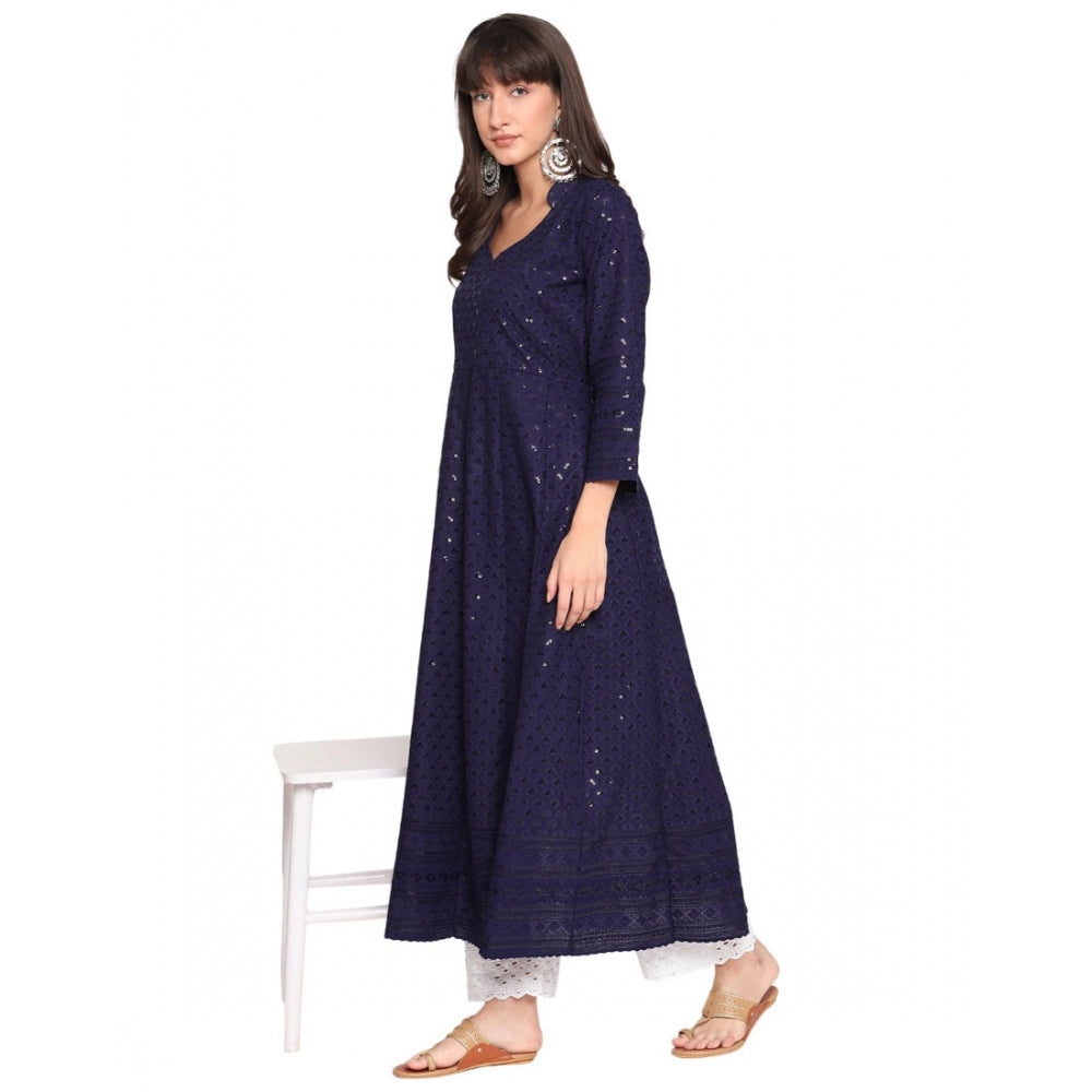 Casual 3/4th Sleeve Chikan Embroidery Cotton Kurti