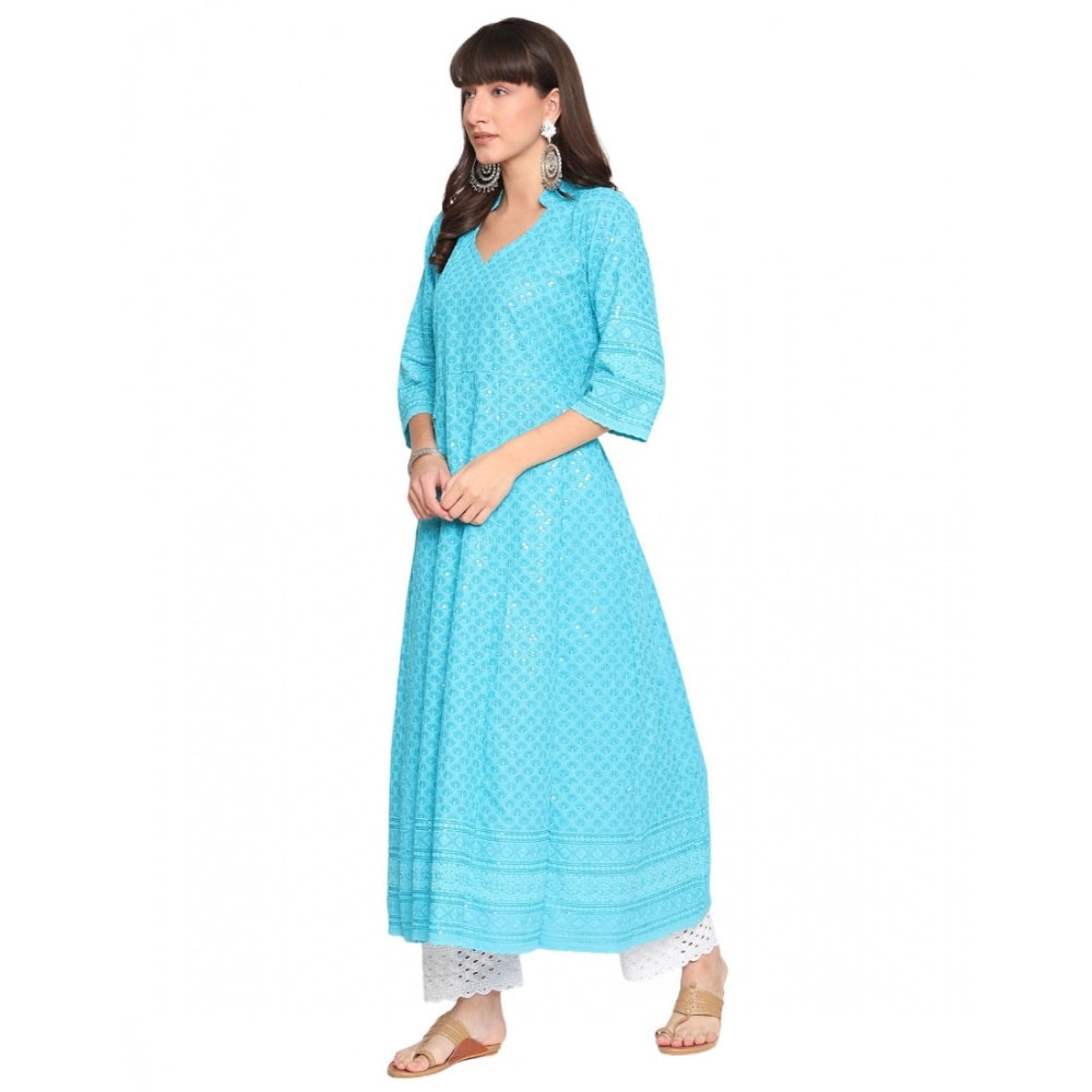 Casual 3/4th Sleeve Chikan Embroidery Cotton Kurti