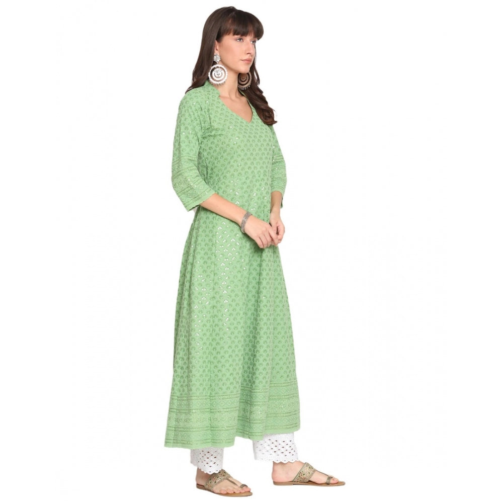 Casual 3/4th Sleeve Chikan Embroidery Cotton Kurti