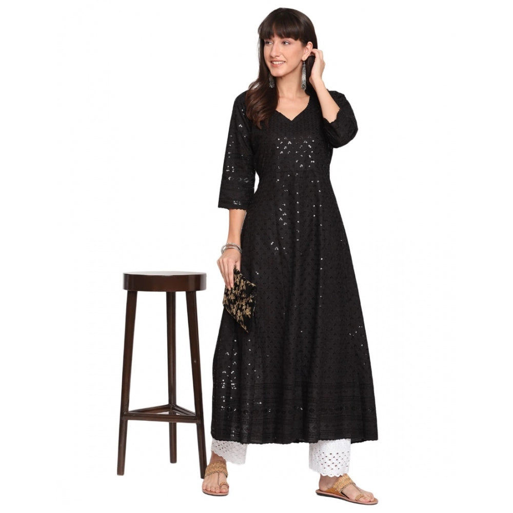 Casual 3/4th Sleeve Chikan Embroidery Cotton Kurti