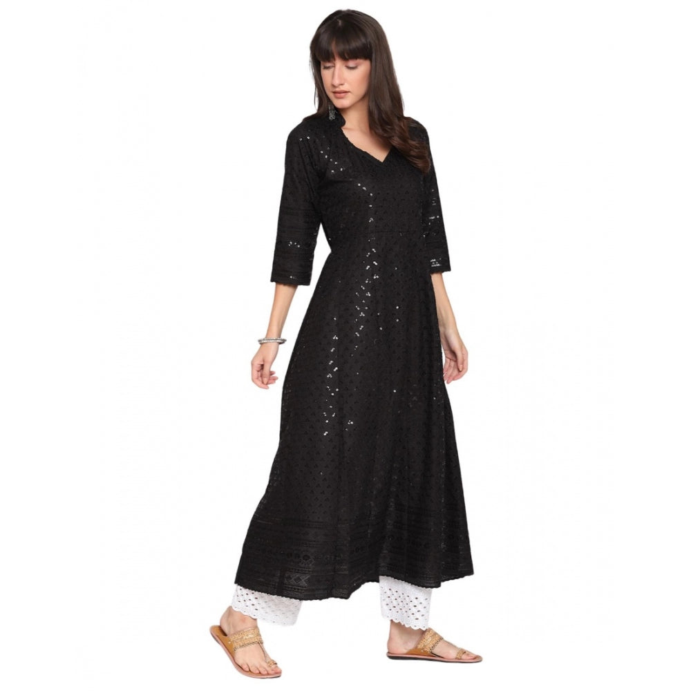 Casual 3/4th Sleeve Chikan Embroidery Cotton Kurti