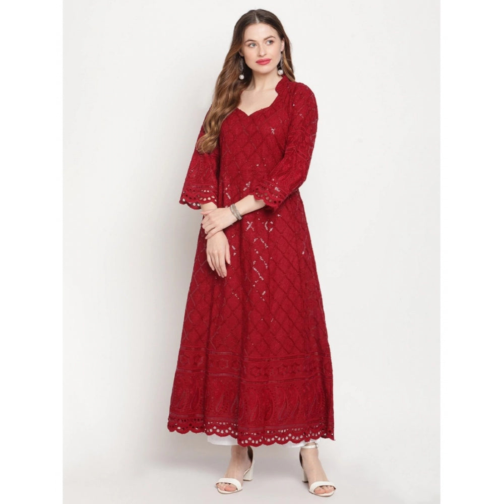 Casual 3/4th Sleeve Embroidered Cotton Kurti