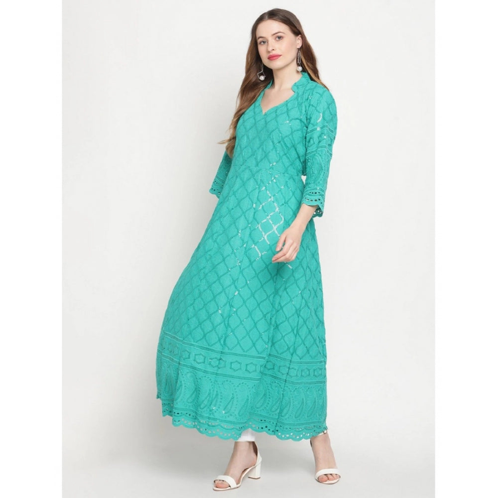 Casual 3/4th Sleeve Embroidered Cotton Kurti