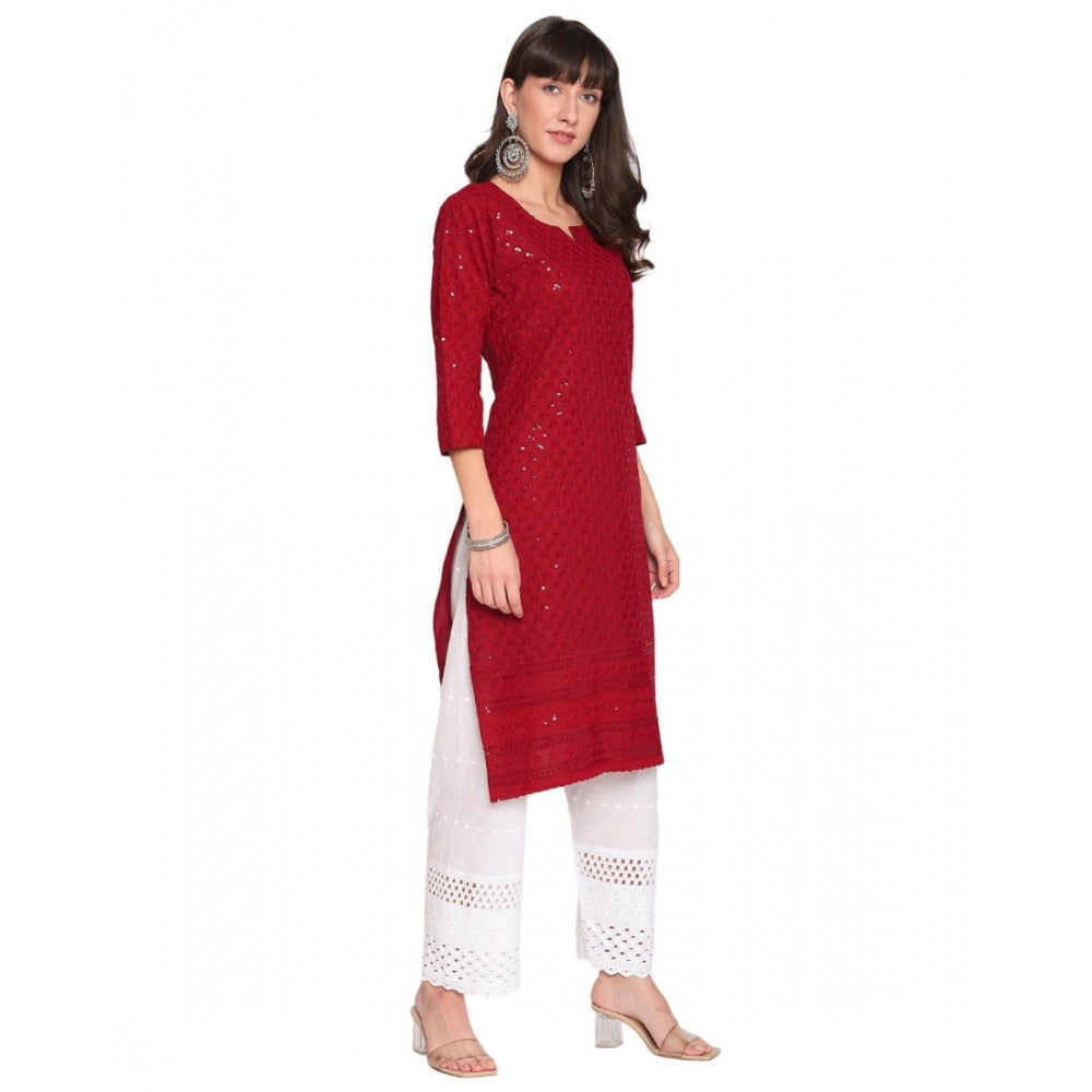 Casual 3/4th Sleeve Chikan Embroidery Cotton Kurti