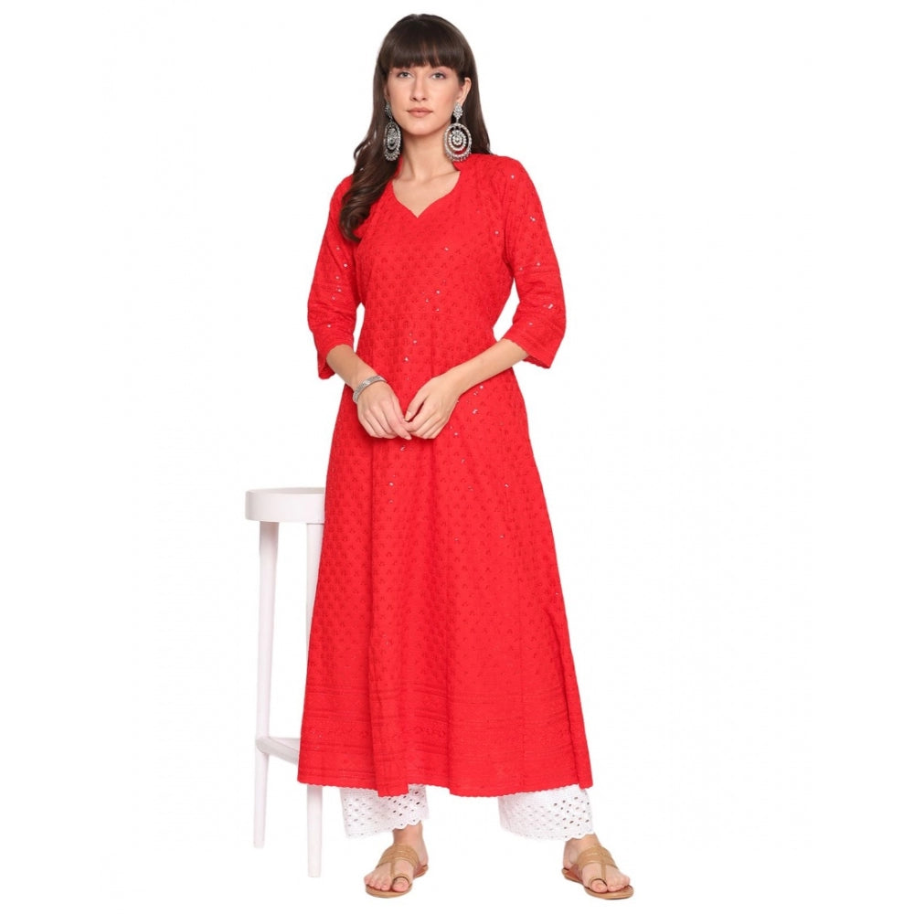 Casual 3/4th Sleeve Chikan Embroidery Cotton Kurti