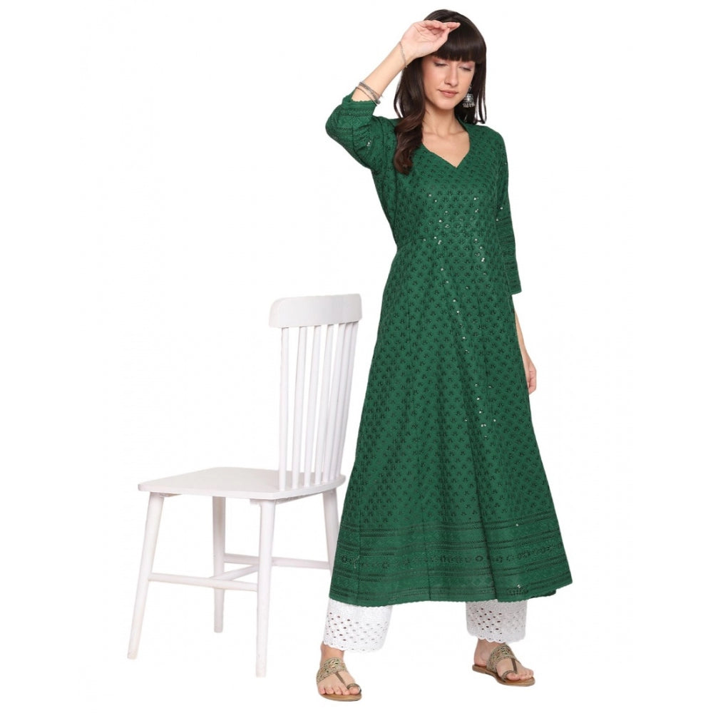 Casual 3/4th Sleeve Chikan Embroidery Cotton Kurti