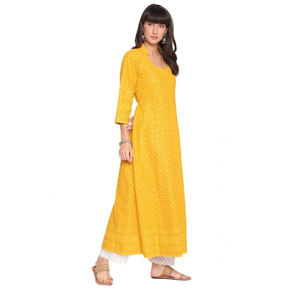 Casual 3/4th Sleeve Chikan Embroidery Cotton Kurti