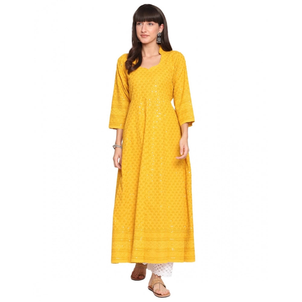 Casual 3/4th Sleeve Chikan Embroidery Cotton Kurti