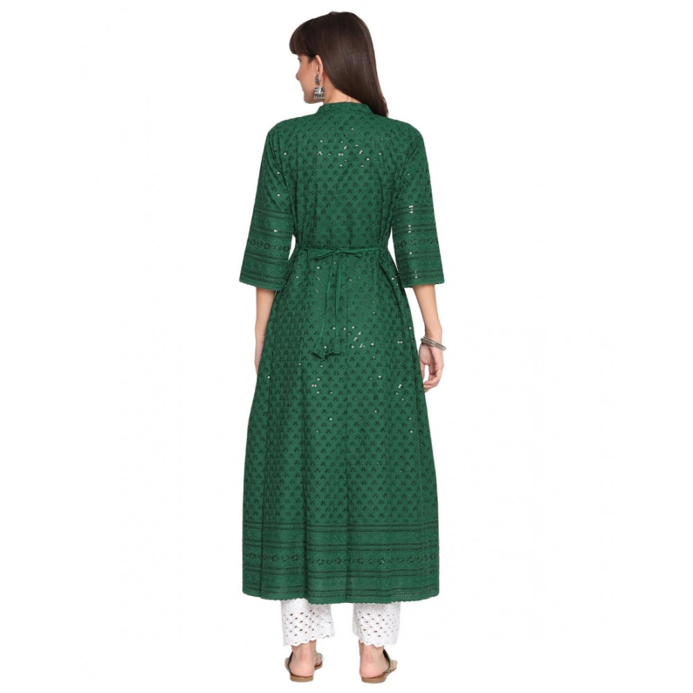 Casual 3/4th Sleeve Chikan Embroidery Cotton Kurti