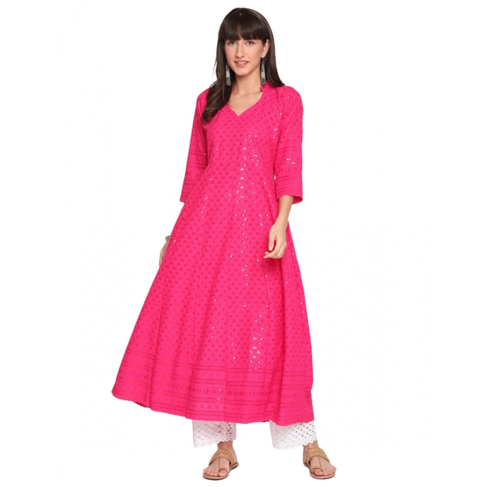 Casual 3/4th Sleeve Chikan Embroidery Cotton Kurti